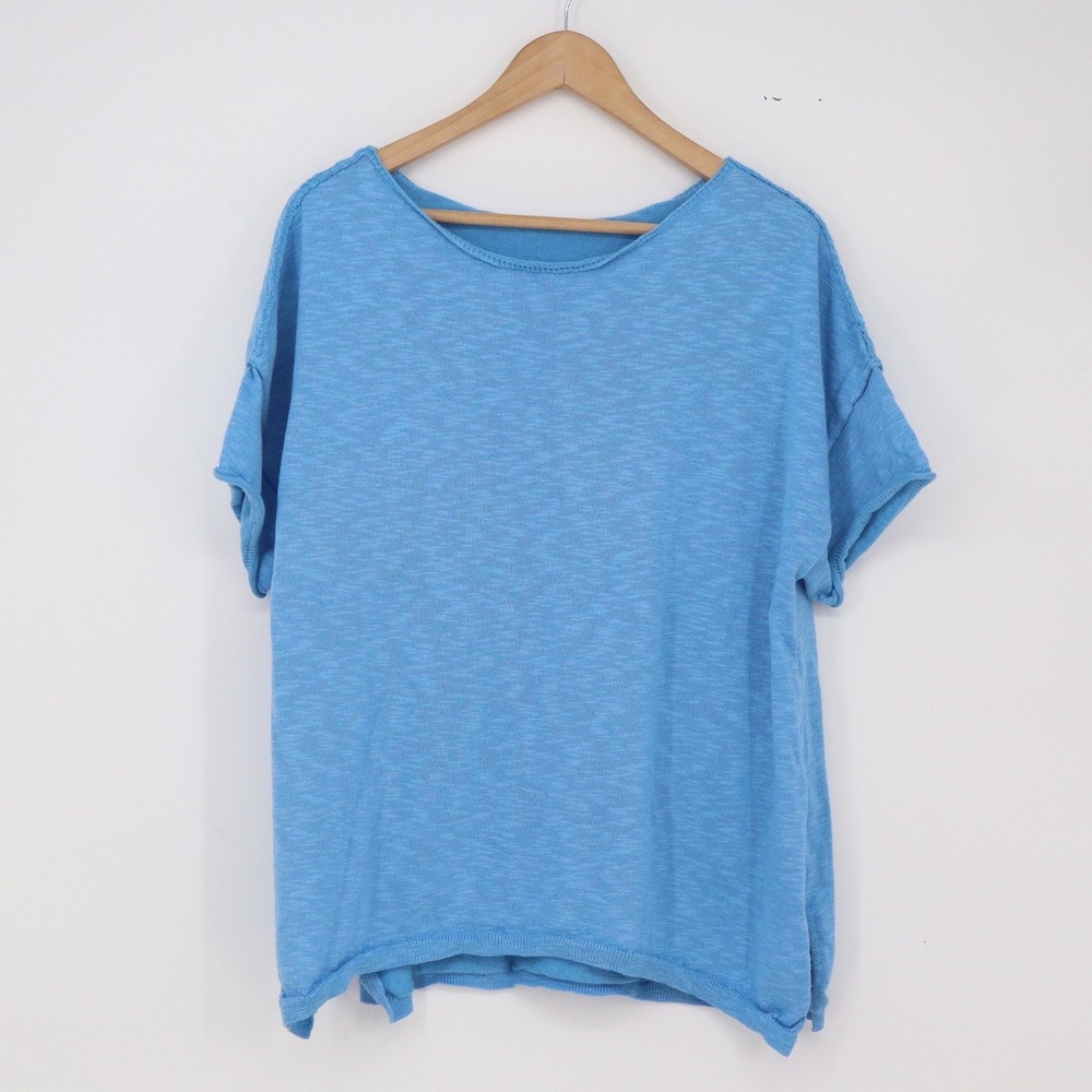 Uniqlo Knit Top Women's M Blue Short Sleeve Scoop Neck Excellent